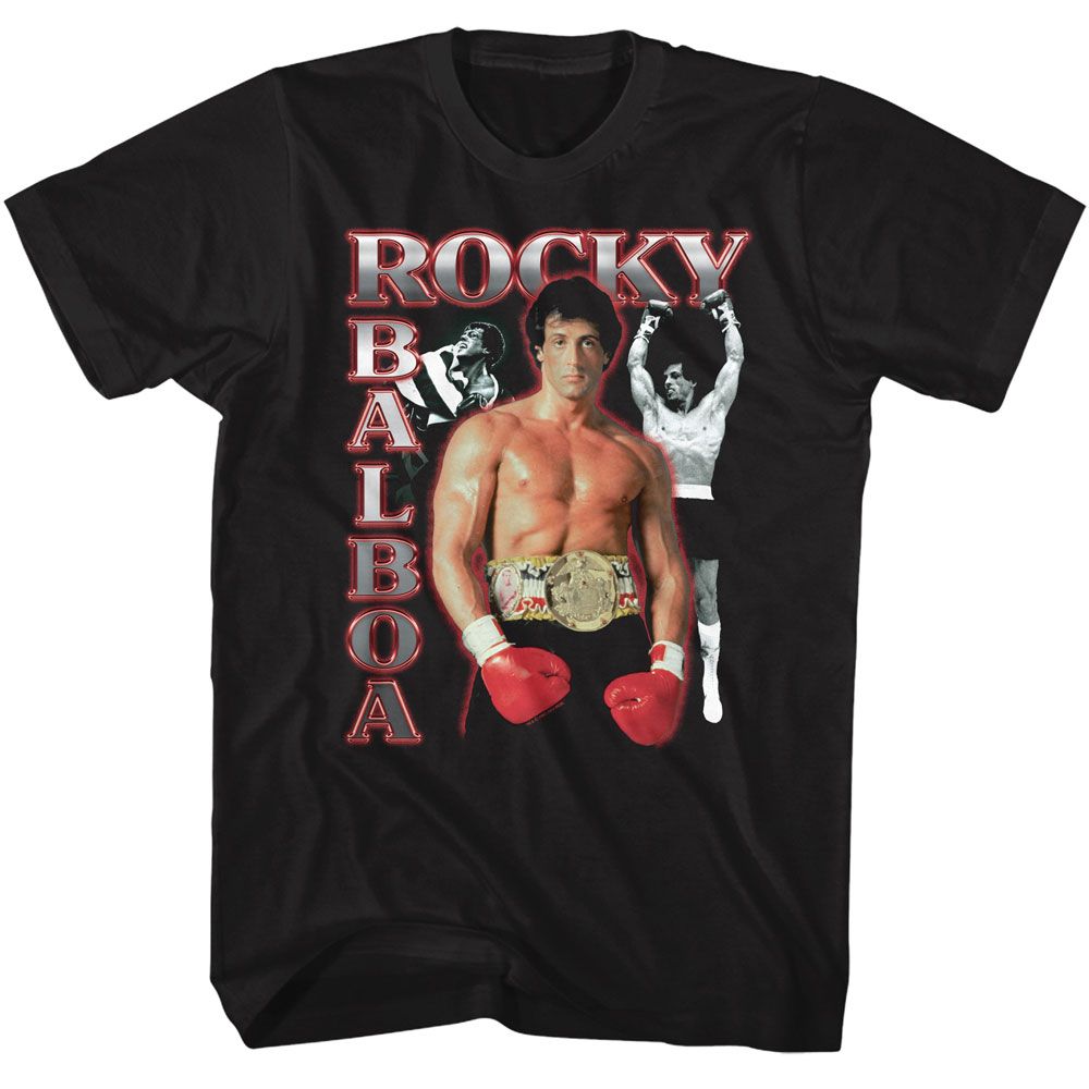 ROCKY-ROCKY THREE PHOTOS COLLAGE-BLACK ADULT S/S TSHIRT