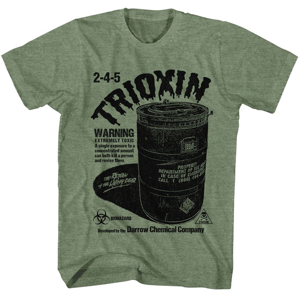 RETURN OF THE LIVING DEAD-ROTLD 2 4 5 TRIOXIN-MILITARY GREEN HEATHER ADULT S/S TSHIRT
