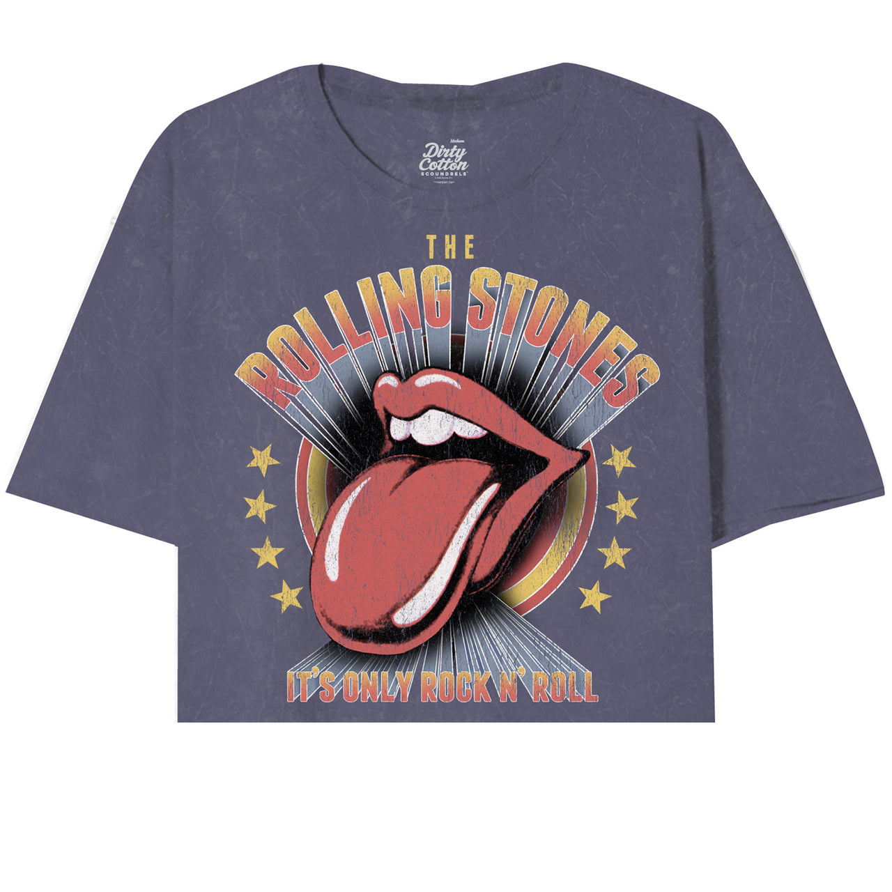 THE ROLLING STONES VINTAGE R&R MINERAL WASH PATRIOT BLUE OVERSIZED JUNIOS CROP