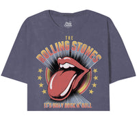 Thumbnail for THE ROLLING STONES VINTAGE R&R MINERAL WASH PATRIOT BLUE OVERSIZED JUNIOS CROP
