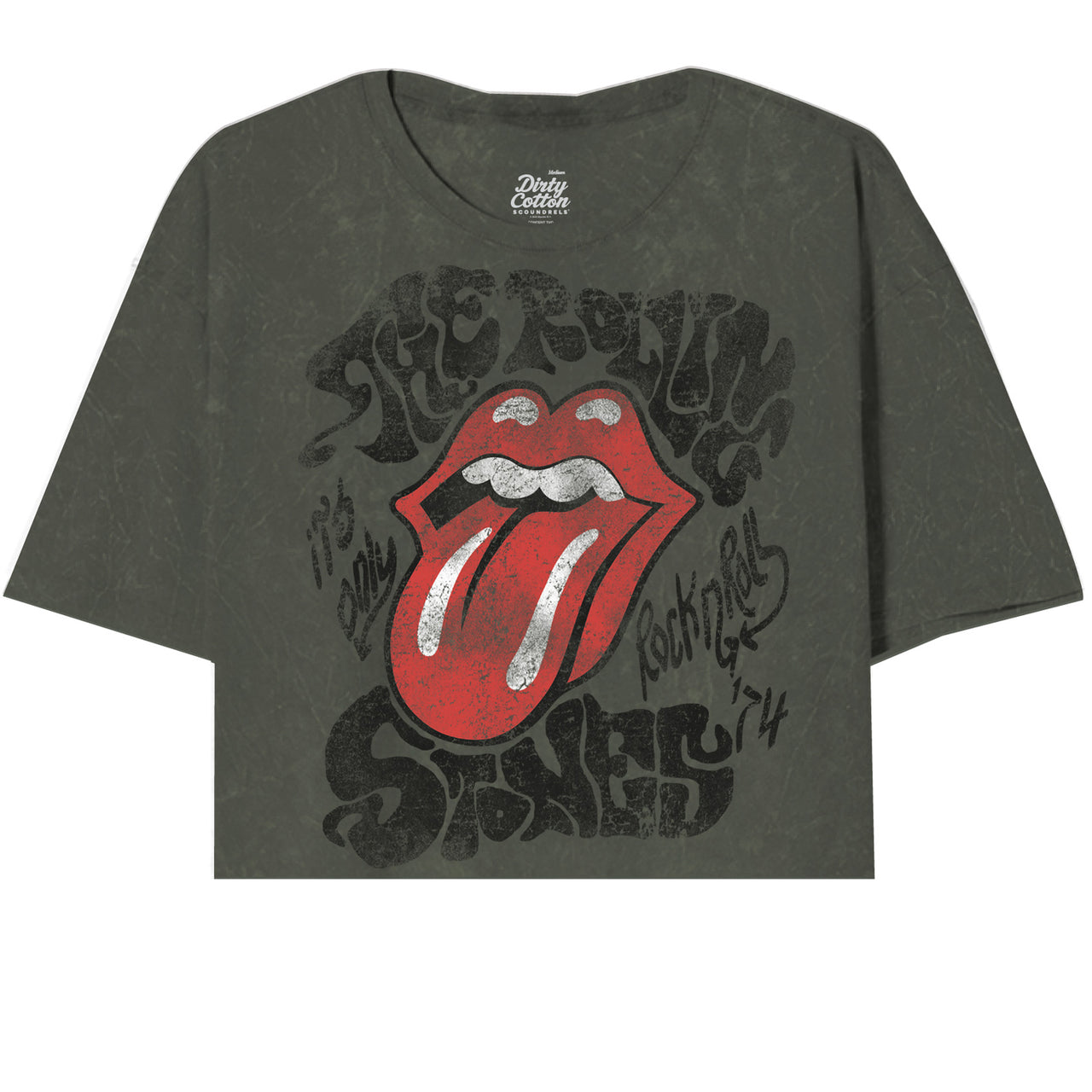 ROLLING STONES ITS ONLY ROCK N ROLL STONE GRAY OVERSIZED JUNIORS CROP TSHIRT