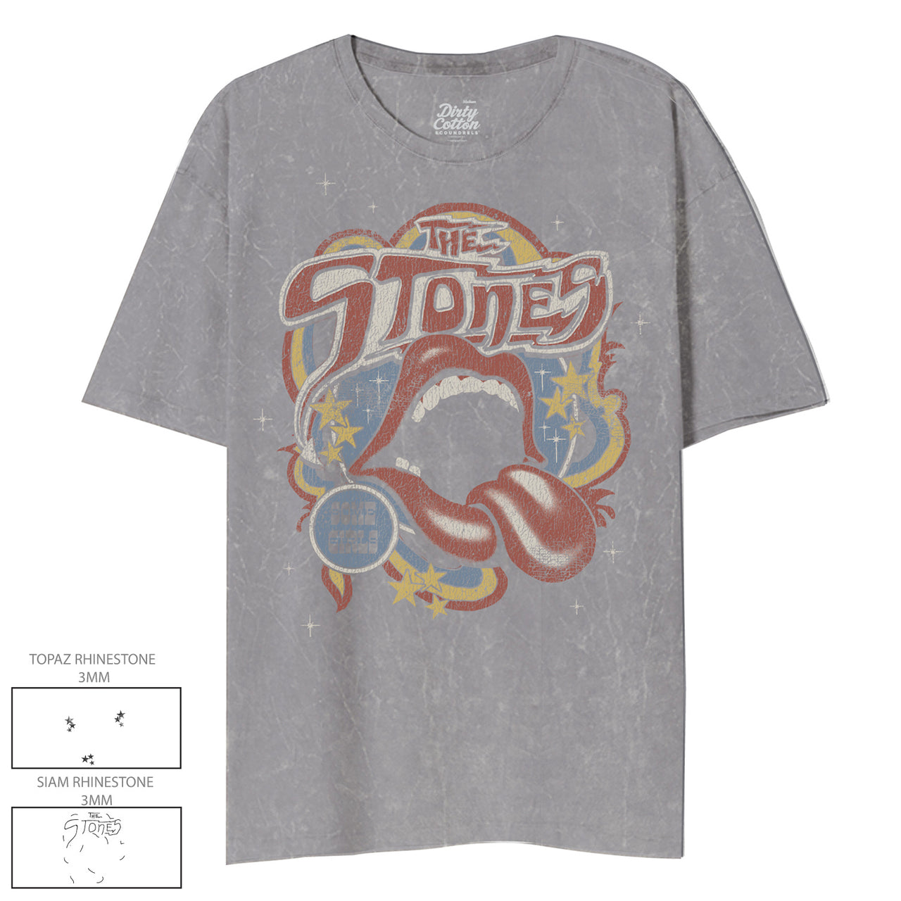 THE ROLLING STONES SOME GIRLS LIPS MINERAL WASH SILVER OVERSIZED JUNIORS TSHIRT