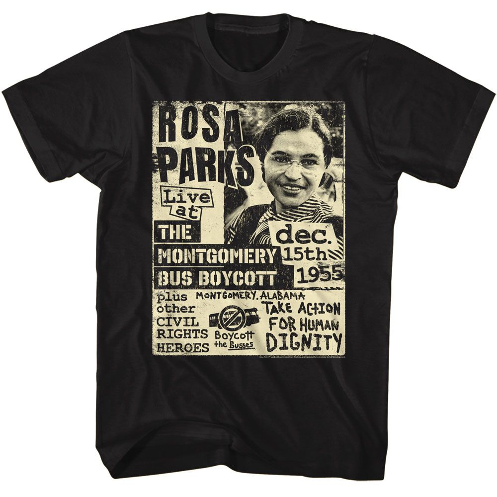ROSA PARKS-ROSA PARKS BUS BOYCOTT FLYER-BLACK ADULT S/S TSHIRT
