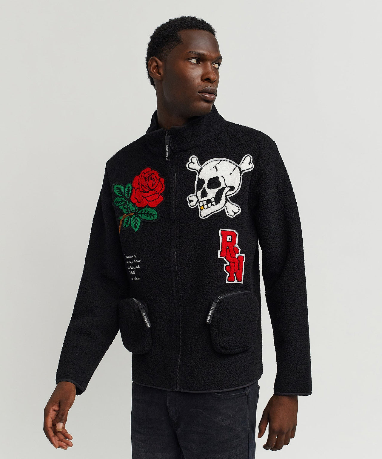 Chenille Patch Sherpa Fleece Zip Up