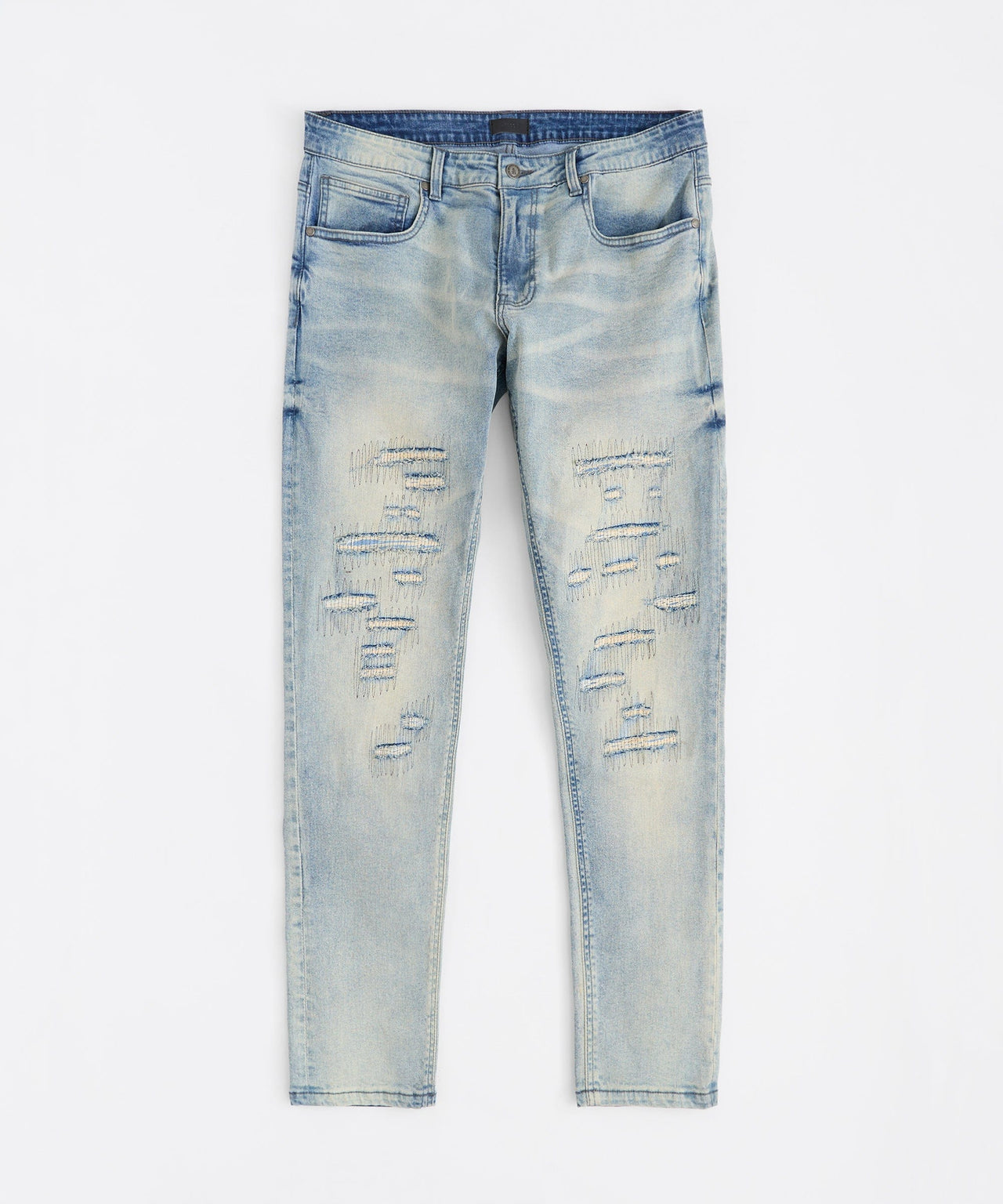 Light Wash Repaired Denim Jeans