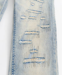 Thumbnail for Light Wash Repaired Denim Jeans
