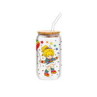 Thumbnail for Rainbow Brite RB Balloon Star Dots  16oz Glass Tumbler w Bamboo Lid and Glass Straw – 12 pc ppk ($6.00 each)