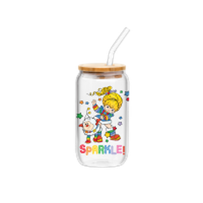 Rainbow Brite RB Twink Sparkle  16oz Glass Tumbler w Bamboo Lid and Glass Straw – 12 pc ppk ($6.00 each)