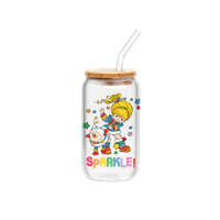 Thumbnail for Rainbow Brite RB Twink Sparkle  16oz Glass Tumbler w Bamboo Lid and Glass Straw – 12 pc ppk ($6.00 each)