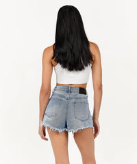 Thumbnail for Madison Women's Distressed High-Waist Denim Shorts - Blue