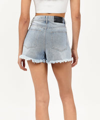 Thumbnail for Ella Women's Distressed High-Waist Denim Shorts - Blue