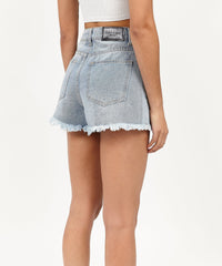 Thumbnail for Ella Women's Distressed High-Waist Denim Shorts - Blue