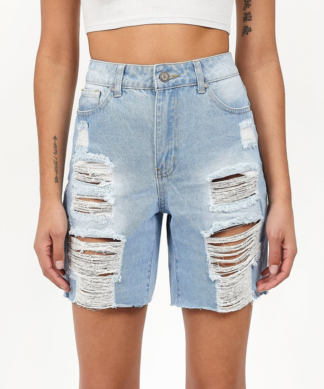 Sofia Women's Distressed High-Waist Denim Shorts - Blue