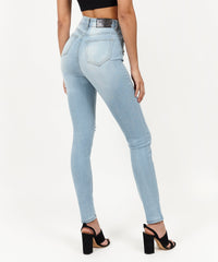 Thumbnail for Abigail Women's Distressed High-Waist Super Skinny Jeans - Blue