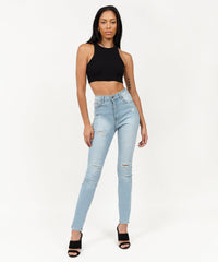 Thumbnail for Abigail Women's Distressed High-Waist Super Skinny Jeans - Blue
