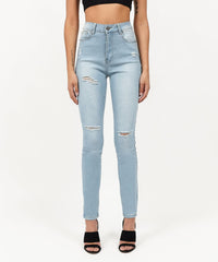 Thumbnail for Abigail Women's Distressed High-Waist Super Skinny Jeans - Blue