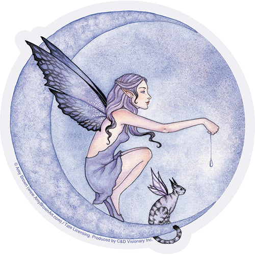 Amy Brown Moon Fairy  Cat 5"x5" Sticker - 6 pc prepack