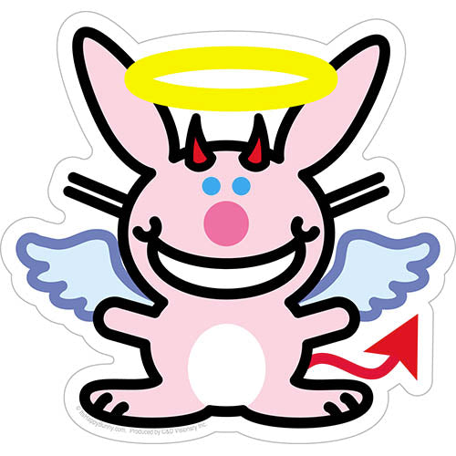 It's Happy Bunny Angel Devil 5.3"x5.6" Sticker - 6 pc prepack