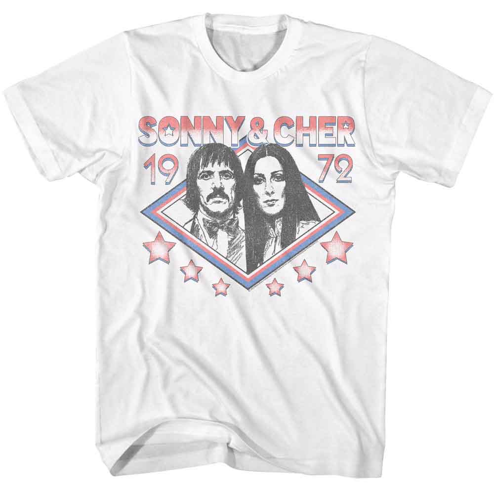 SONNY AND CHER-SONNY AND CHER 1972 STARS-WHITE ADULT S/S TSHIRT