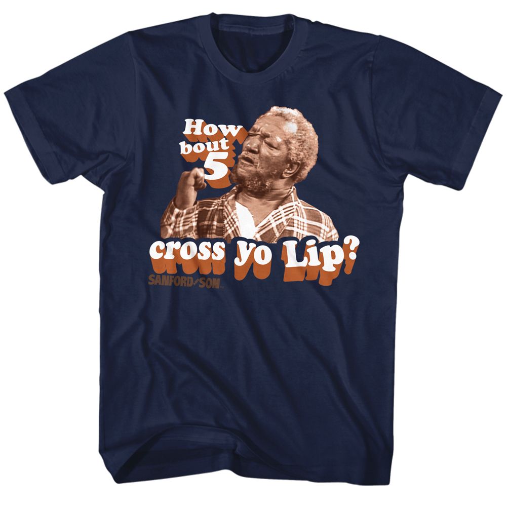 REDD FOXX-5 CROSS YO LIPS-NAVY ADULT S/S TSHIRT