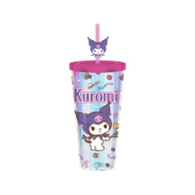 Sanrio Kuromi Flipping Pancake Icons Iridescent 24oz Plastic Cold Cup w/ Lid and Topper Straw – 12 pc ppk ($7.75 each)