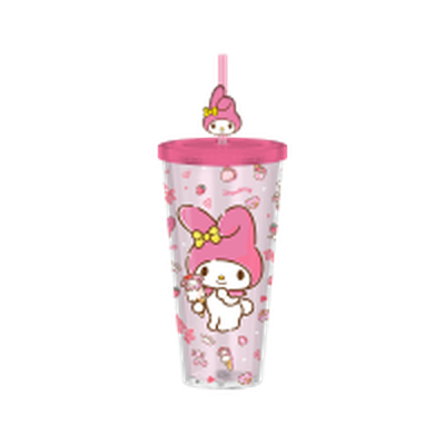 Sanrio My Melody Strawberry Toss Pattern  24oz Plastic Cold Cup w/ Lid and Topper Straw – 12 pc ppk ($6.50 each)