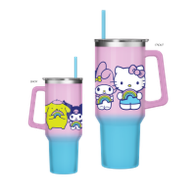 Sanrio Over the Rainbow Line Up Ombre 40oz Stainless Steel Tumbler w Handle – 12 pc ppk ($13.75 each)