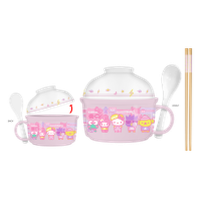 Hello Kitty and Friends Kawaii Tokyo Boxed  22oz Soup Mug & 13oz Bowl Lid w Spoon & Chopsticks – 12 pc ppk ($10.00 each)