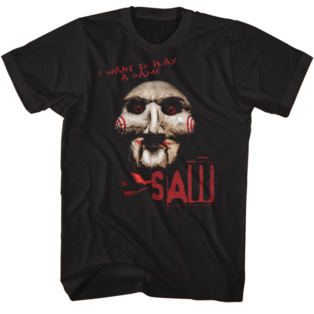 SAW-SAW I WANT TO PLAY-BLACK ADULT S/S TSHIRT