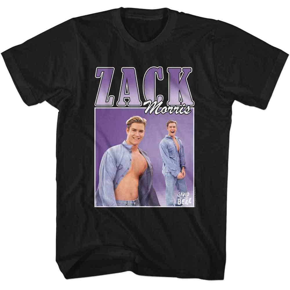 SAVED BY THE BELL-SBTB ZACK 90S STYLE-BLACK ADULT S/S TSHIRT