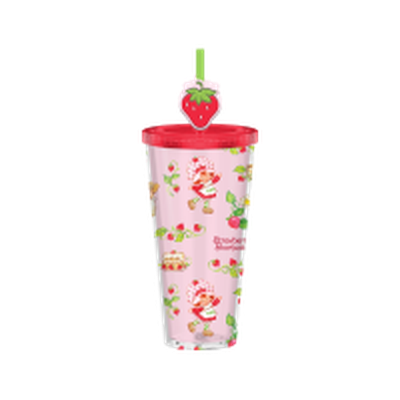 Strawberry Shortcake Berry Vines Toss Print 24oz Plastic Cold Cup w/ Lid and Topper Straw – 12 pc ppk ($6.50 each)
