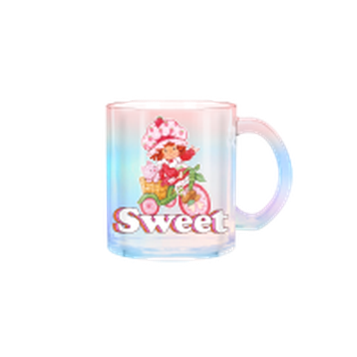 Strawberry Shortcake Vintage Retro Stripes Sweet Bike Iridescent 17.5oz Glass Coffee Mug – 24 pc ppk ($6.50 each)