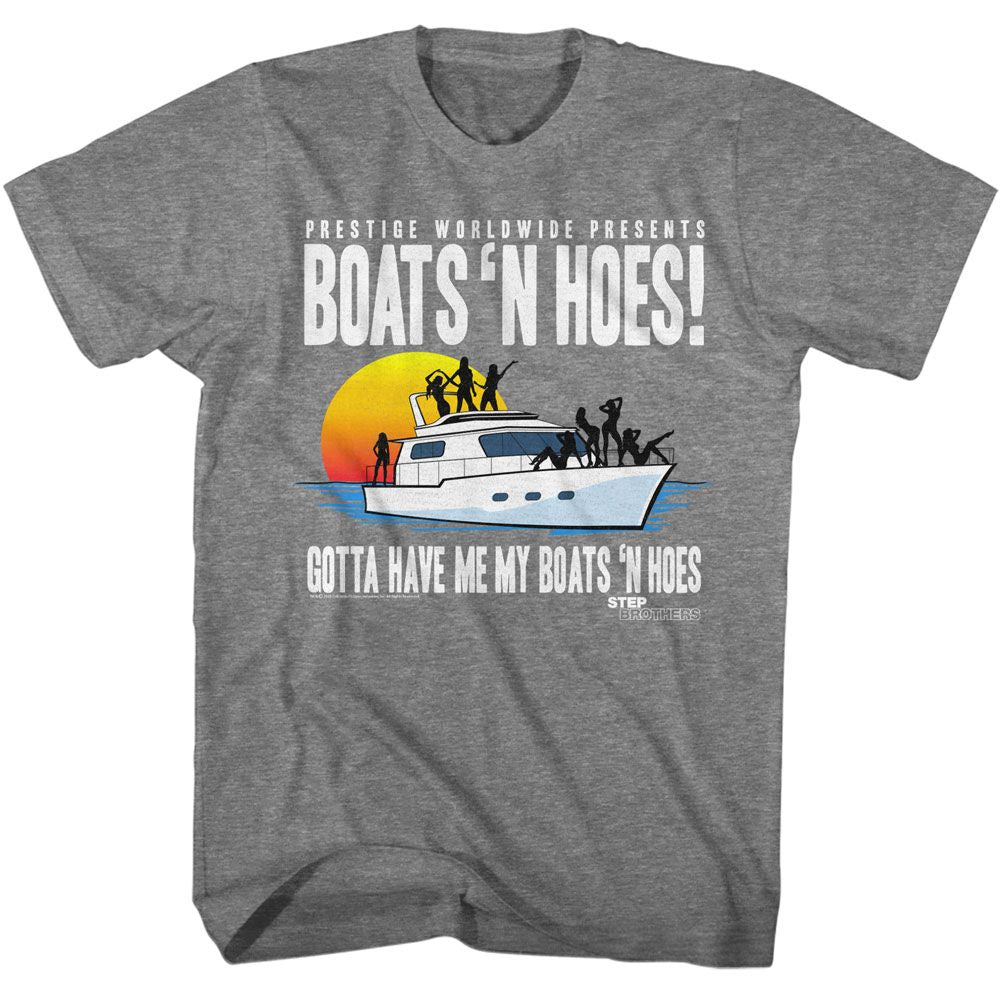 STEP BROTHERS-STEP BROTHERS BOAT WITH SAUCY GALS-GRAPHITE HEATHER ADULT S/S TSHIRT