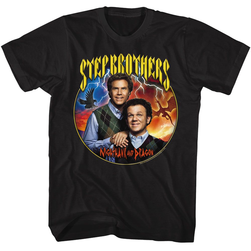 STEP BROTHERS-STEP BROTHERS NIGHTHAWK AND DRAGON-BLACK ADULT S/S TSHIRT