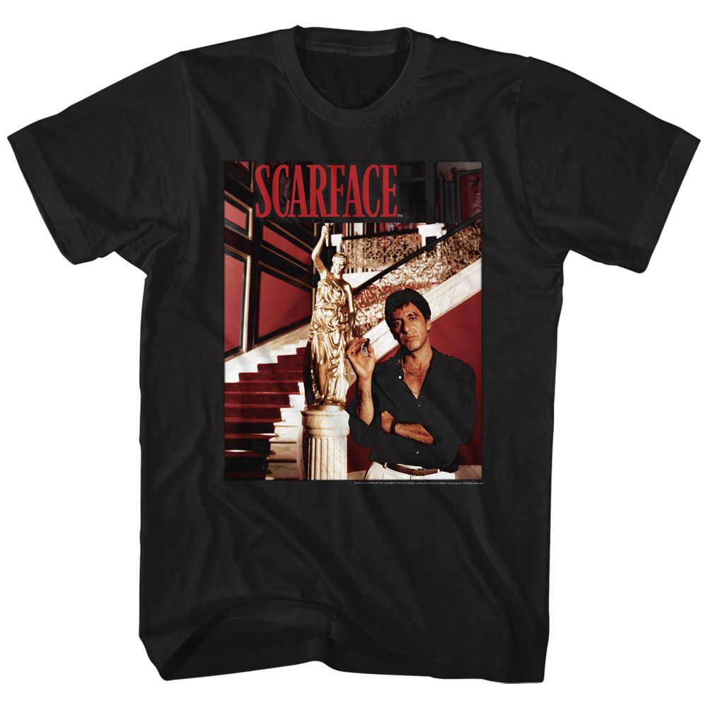 SCARFACE-STATUE STAIRS-BLACK ADULT S/S TSHIRT