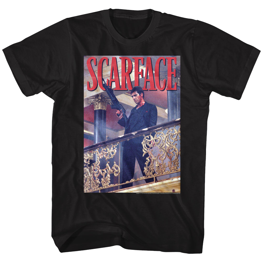 SCARFACE-RAILING SHOT-BLACK ADULT S/S TSHIRT