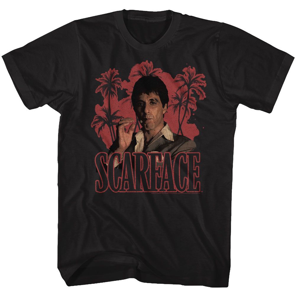 SCARFACE-RED PALMS-BLACK ADULT S/S TSHIRT