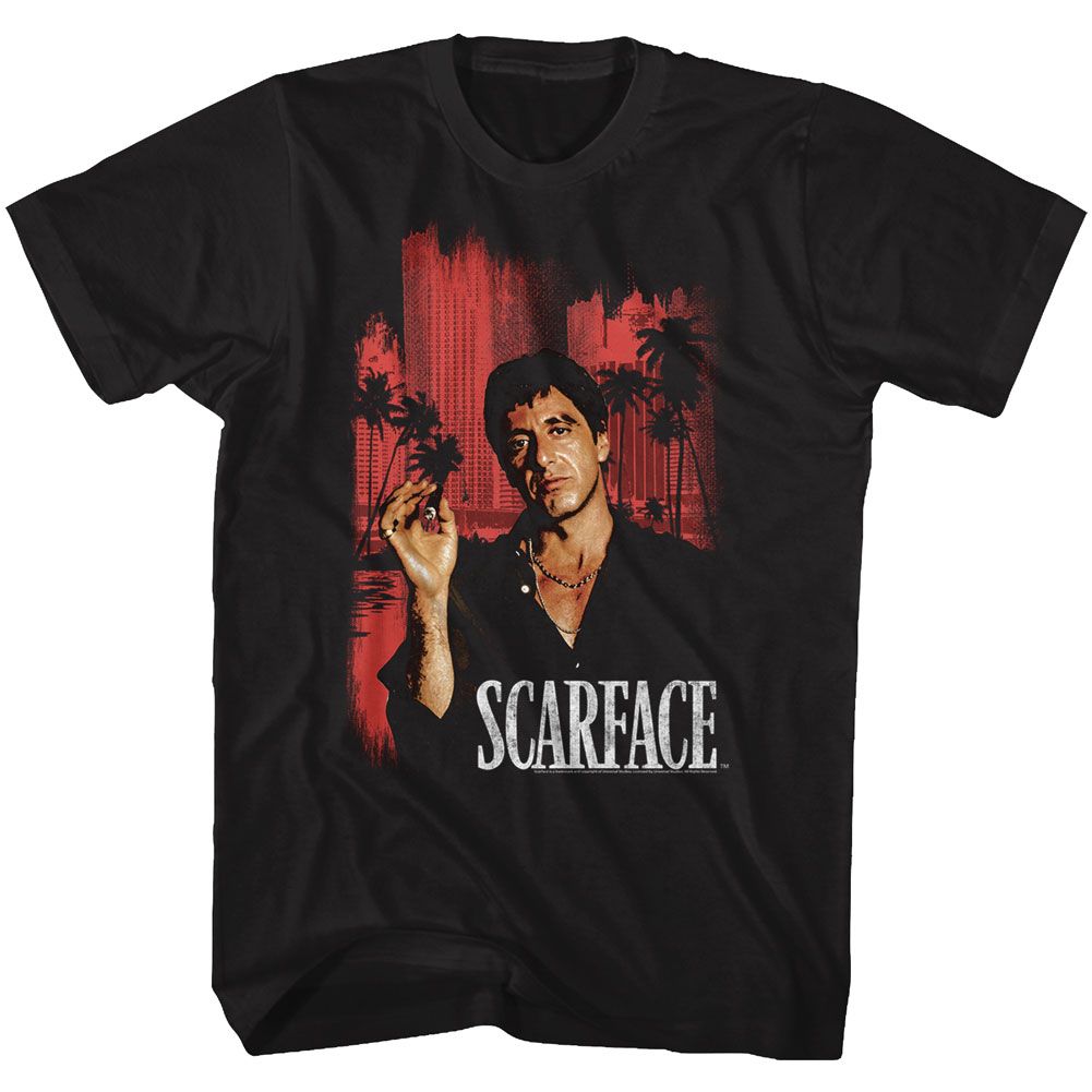 SCARFACE-RED CITYSCAPE-BLACK ADULT S/S TSHIRT