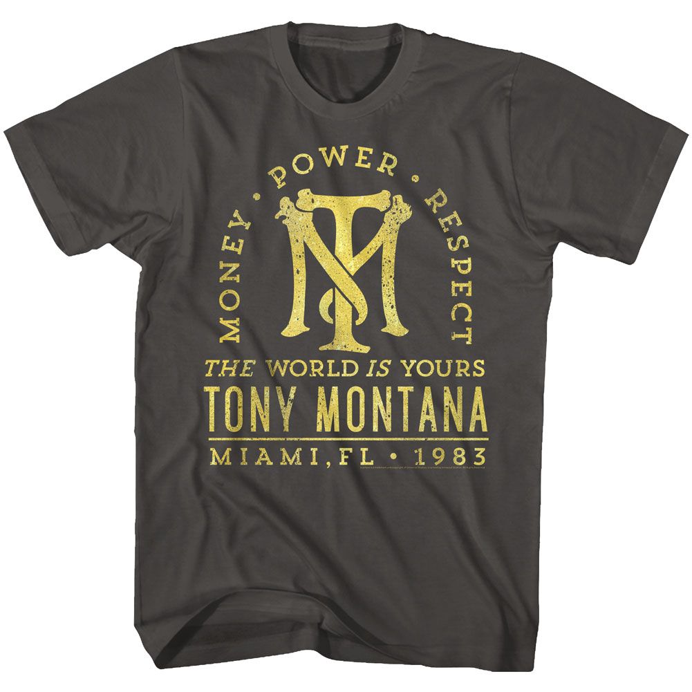 SCARFACE-GOLD TEXT-SMOKE ADULT S/S TSHIRT
