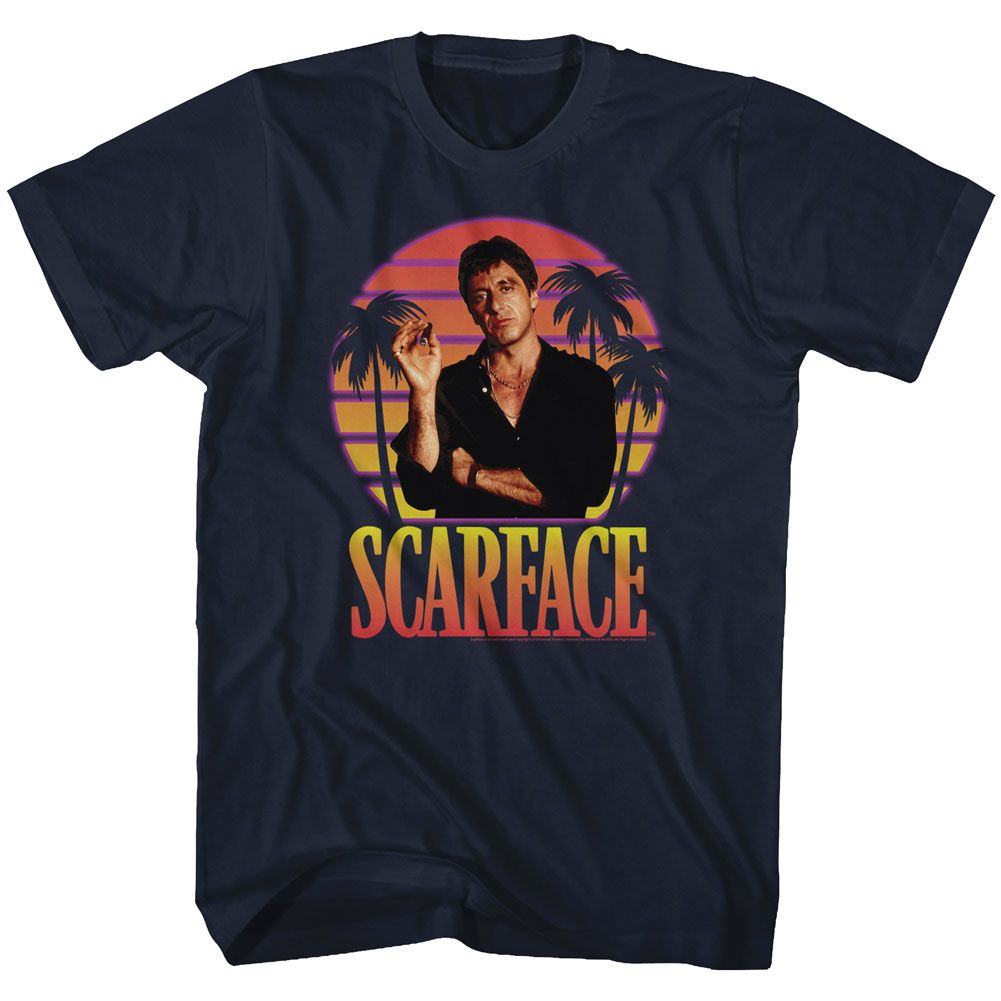 SCARFACE-MIAMI SUNSET-NAVY ADULT S/S TSHIRT