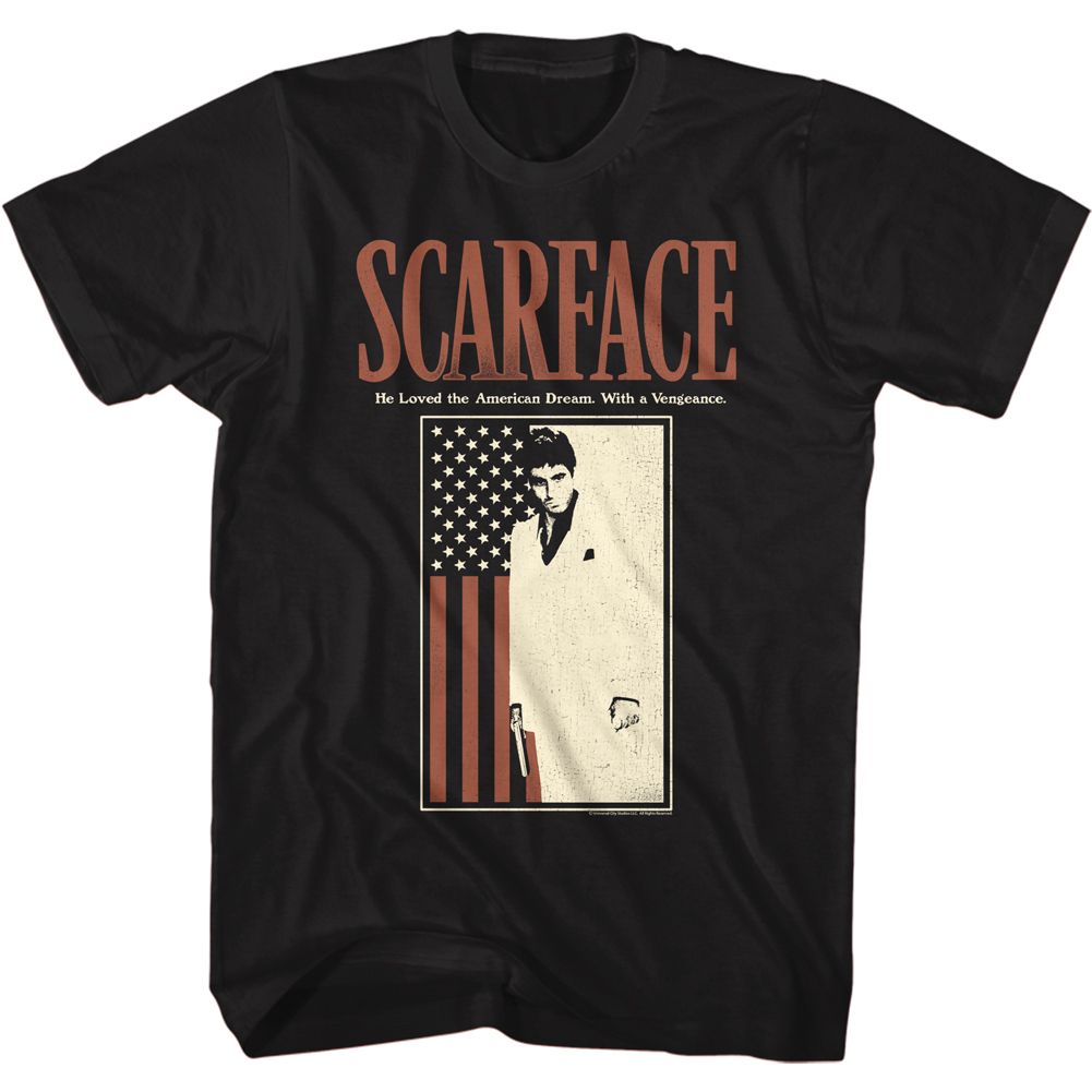 SCARFACE-SCARFACEWITHFLAG-BLACK ADULT S/S TSHIRT