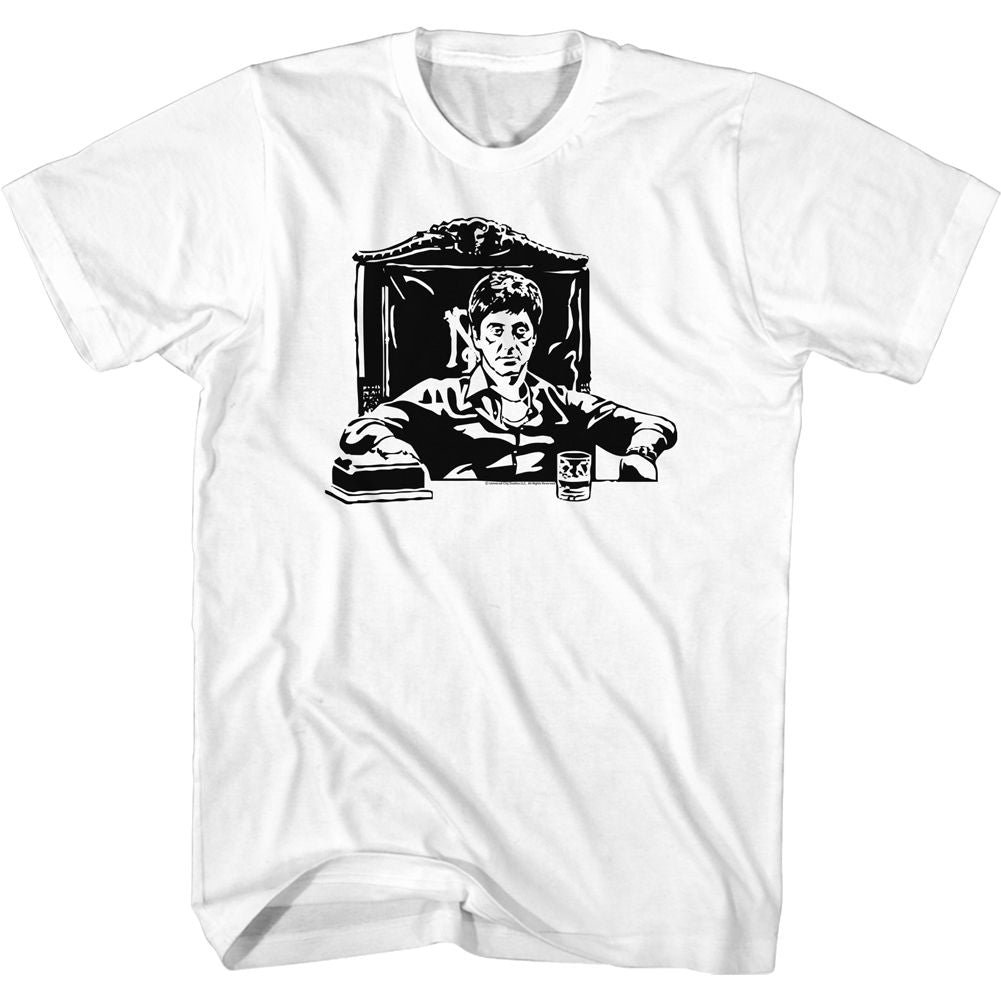 SCARFACE-TONYATDESK-WHITE ADULT S/S TSHIRT
