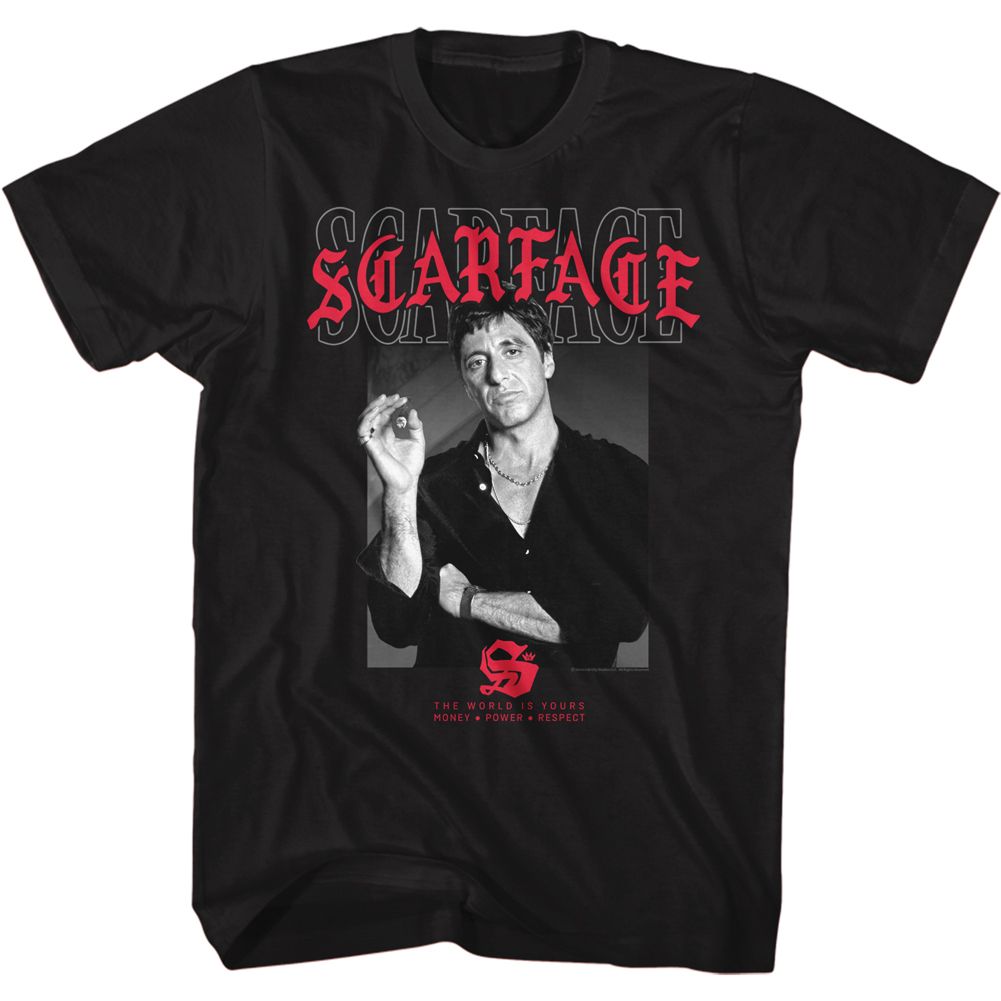 SCARFACE-TEXT LAYERING 2-BLACK ADULT S/S TSHIRT