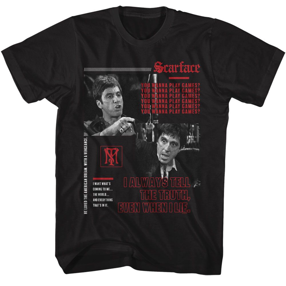 SCARFACE-SCARFACE YOU WANNA PLAY GAMES-BLACK ADULT S/S TSHIRT