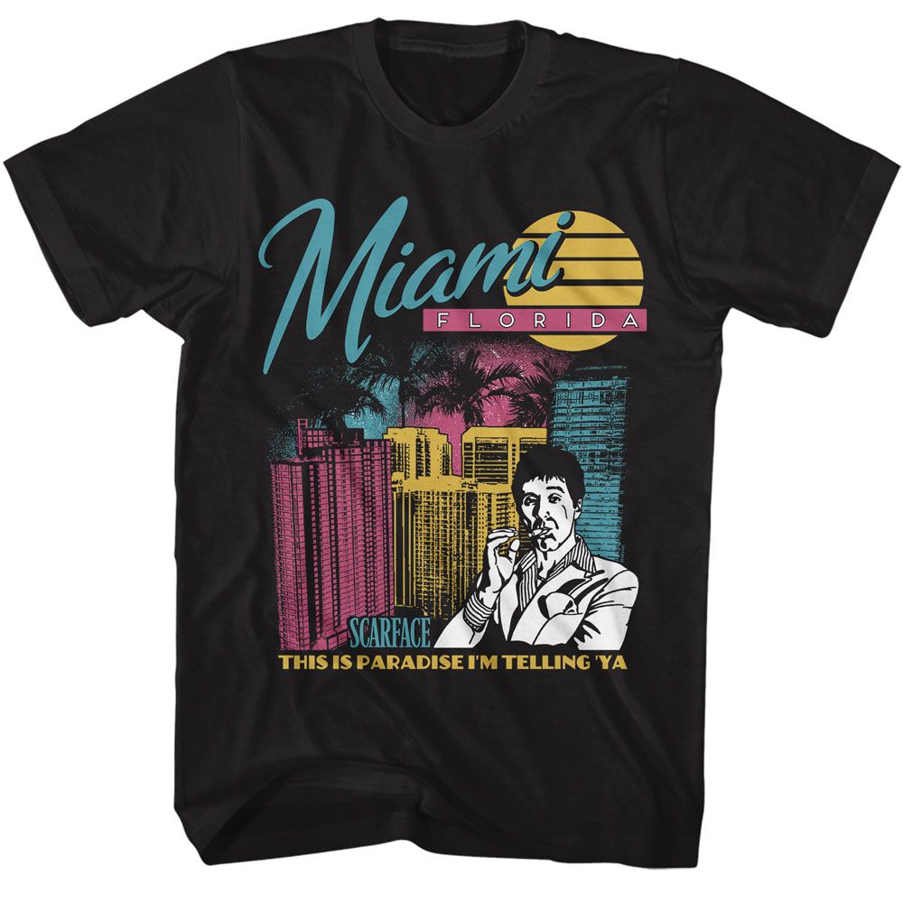 SCARFACE-SCARFACE MIAMI FLORIDA-BLACK ADULT S/S TSHIRT