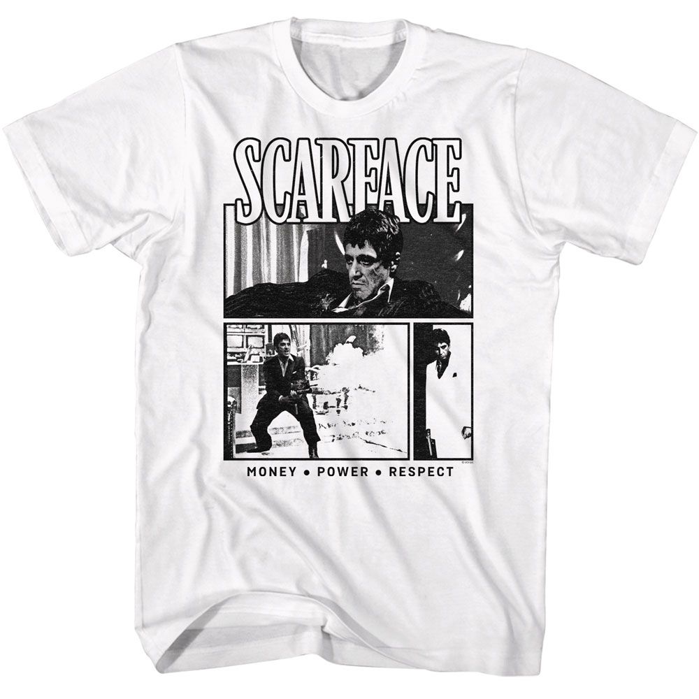 SCARFACE-SCARFACE COMIC BACKGROUND-WHITE ADULT S/S TSHIRT