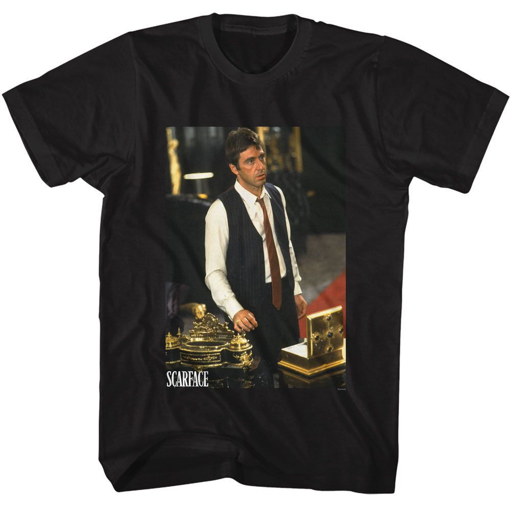 SCARFACE-SCARFACE TONY AT HIS DESK-BLACK ADULT S/S TSHIRT