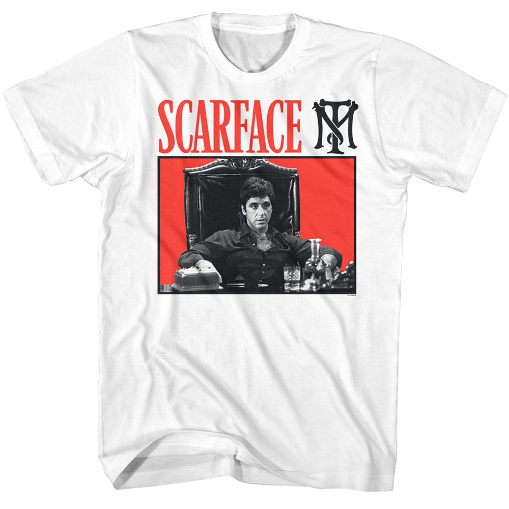 SCARFACE-SCARFACE RED BG-WHITE ADULT S/S TSHIRT