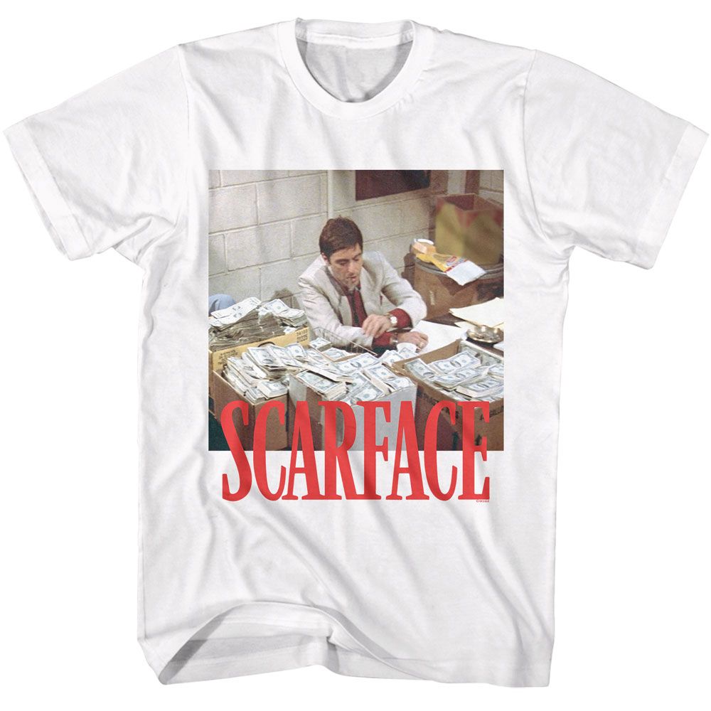 SCARFACE-SCARFACE MONEY STACKS-WHITE ADULT S/S TSHIRT