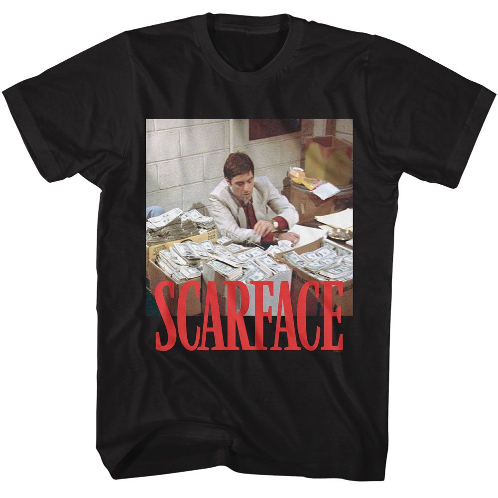 SCARFACE-SCARFACE MONEY STACKS-BLACK ADULT S/S TSHIRT